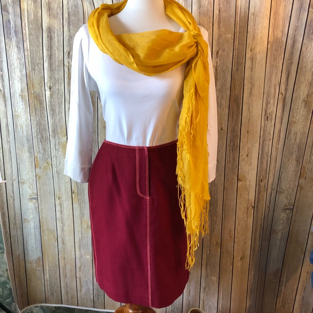 Anthropologie Beth Bowley Burgandy Wool Skirt - Picture 4 of 8